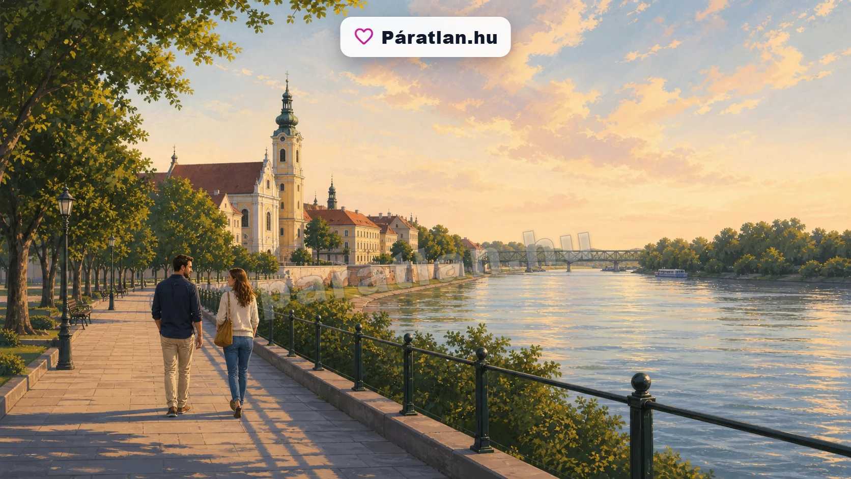 Baja városi hangulat egy sétáló párral