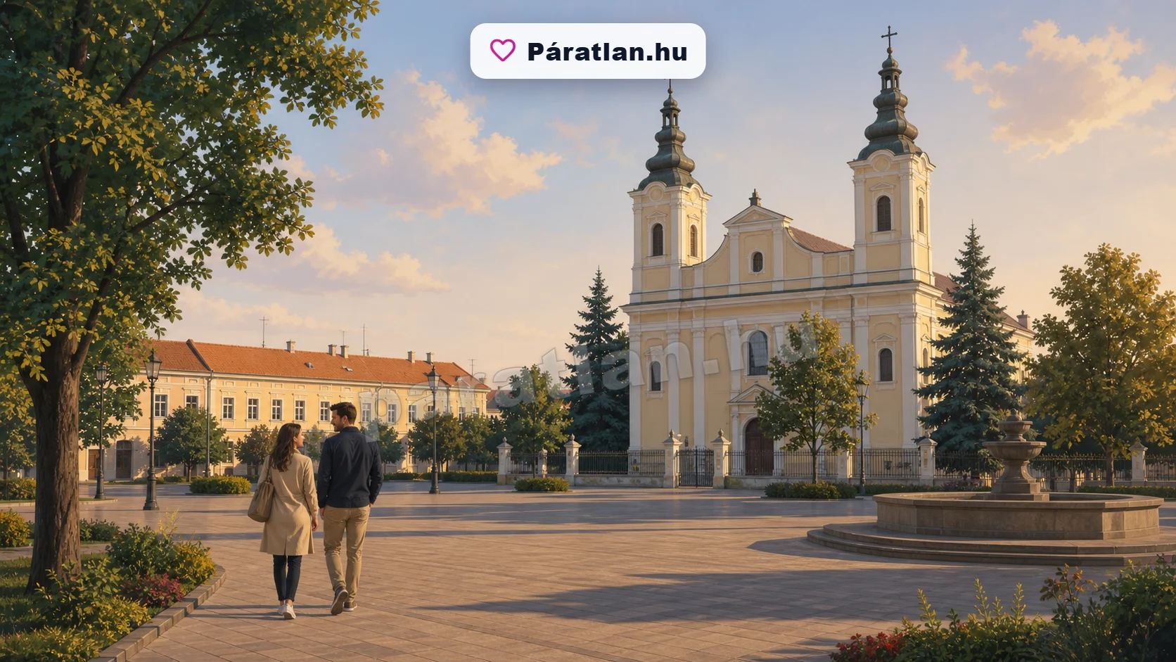 Beregszász városi hangulat egy sétáló párral