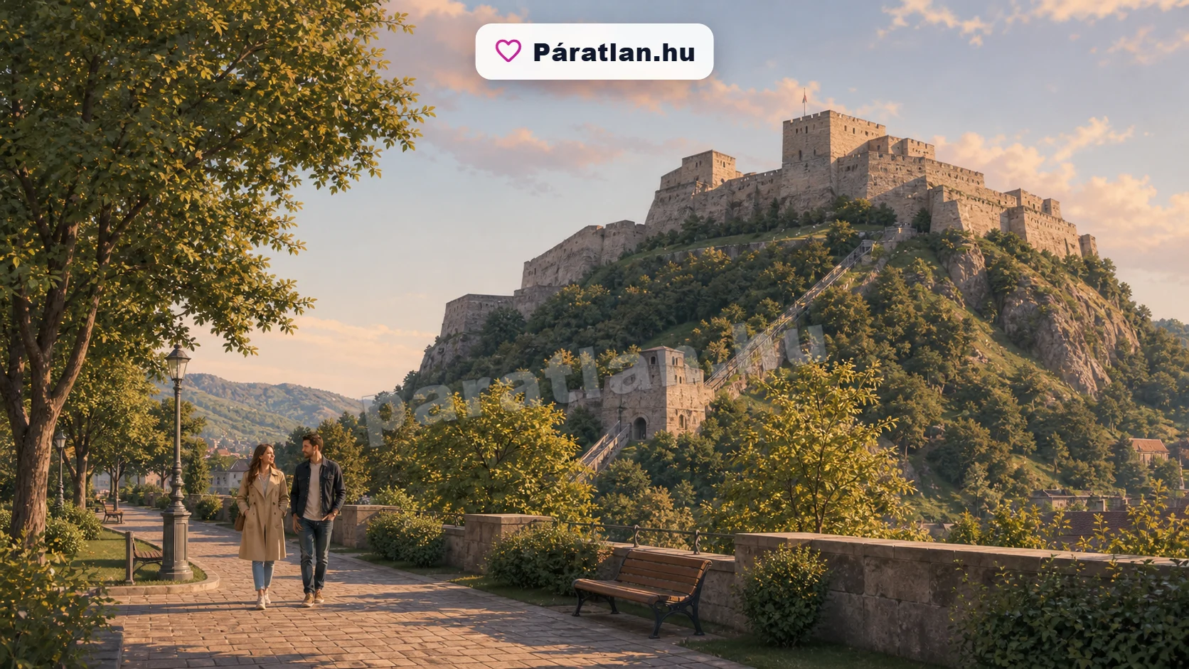 Déva városi hangulat egy sétáló párral