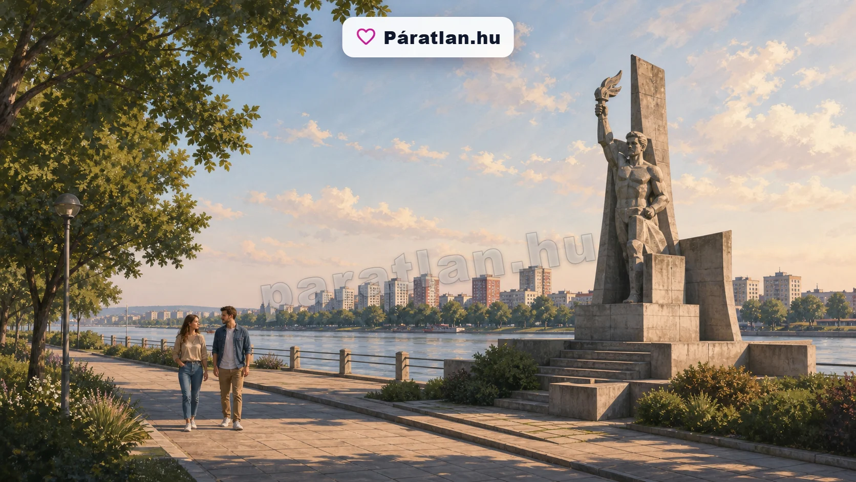 Dunaújváros városi hangulat egy sétáló párral