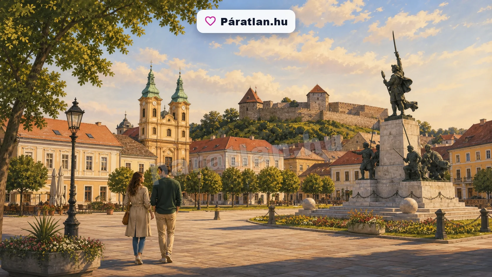 Eger városi hangulat egy sétáló párral