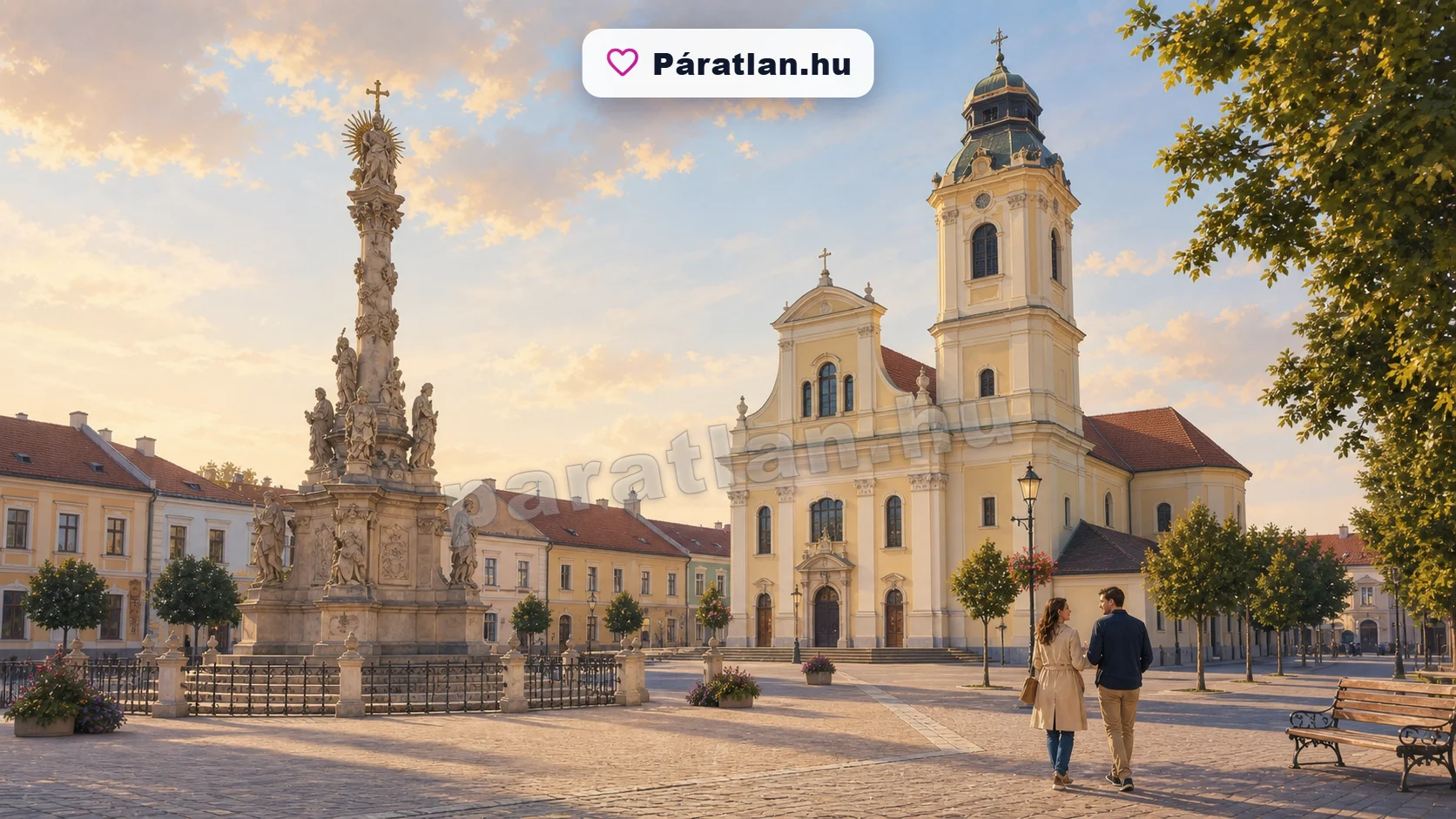 Érsekújvár városi hangulat egy sétáló párral