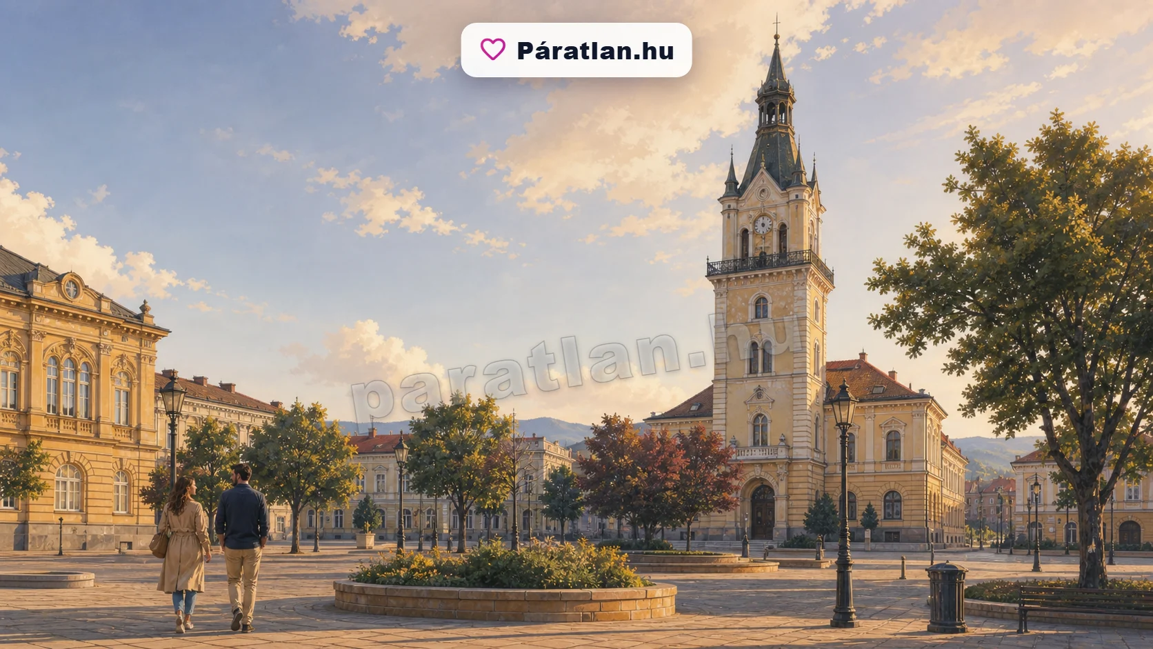 Nagybánya városi hangulat egy sétáló párral