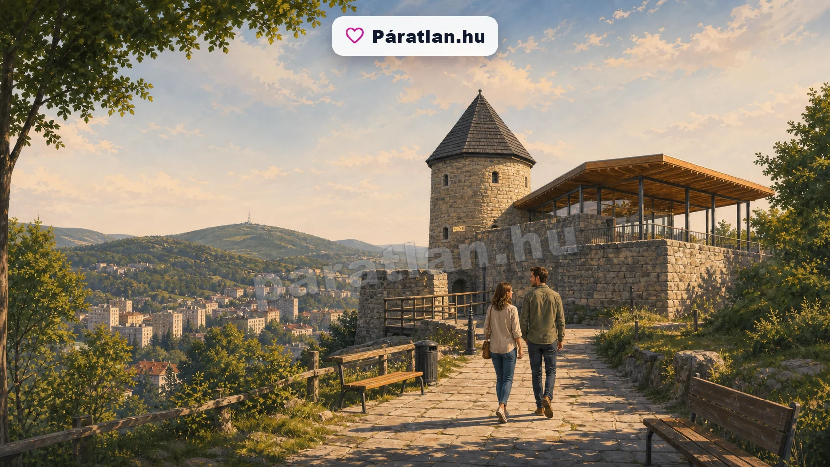 Salgótarján városi hangulat egy sétáló párral