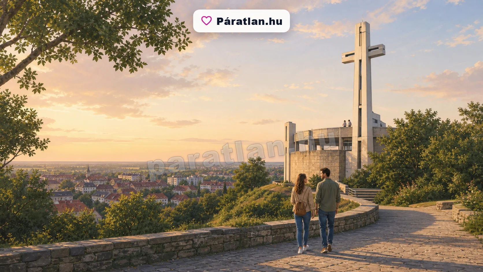 Szekszárd városi hangulat egy sétáló párral
