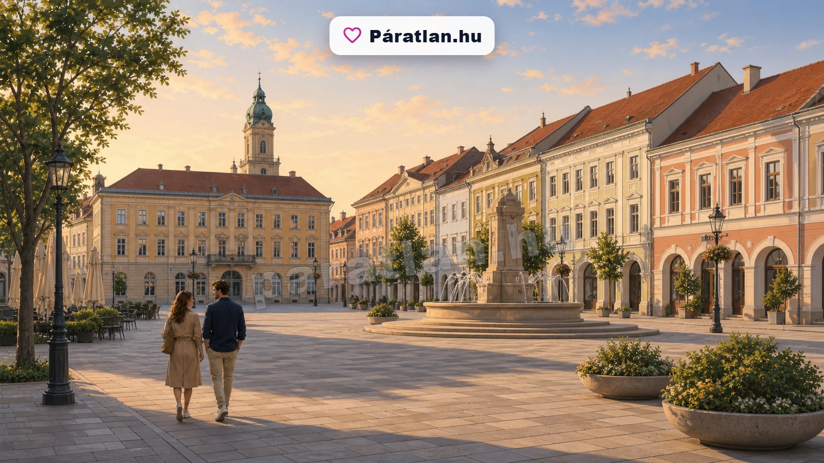 Szombathely városi hangulat egy sétáló párral